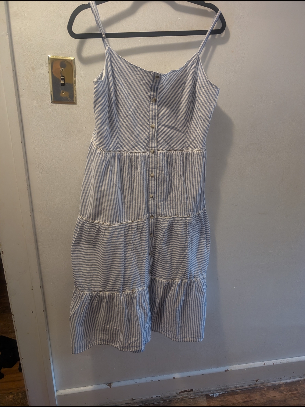 Striped Blue & White Tiered Spaghetti- Strap Womens Dress Buffalo - David Bitton